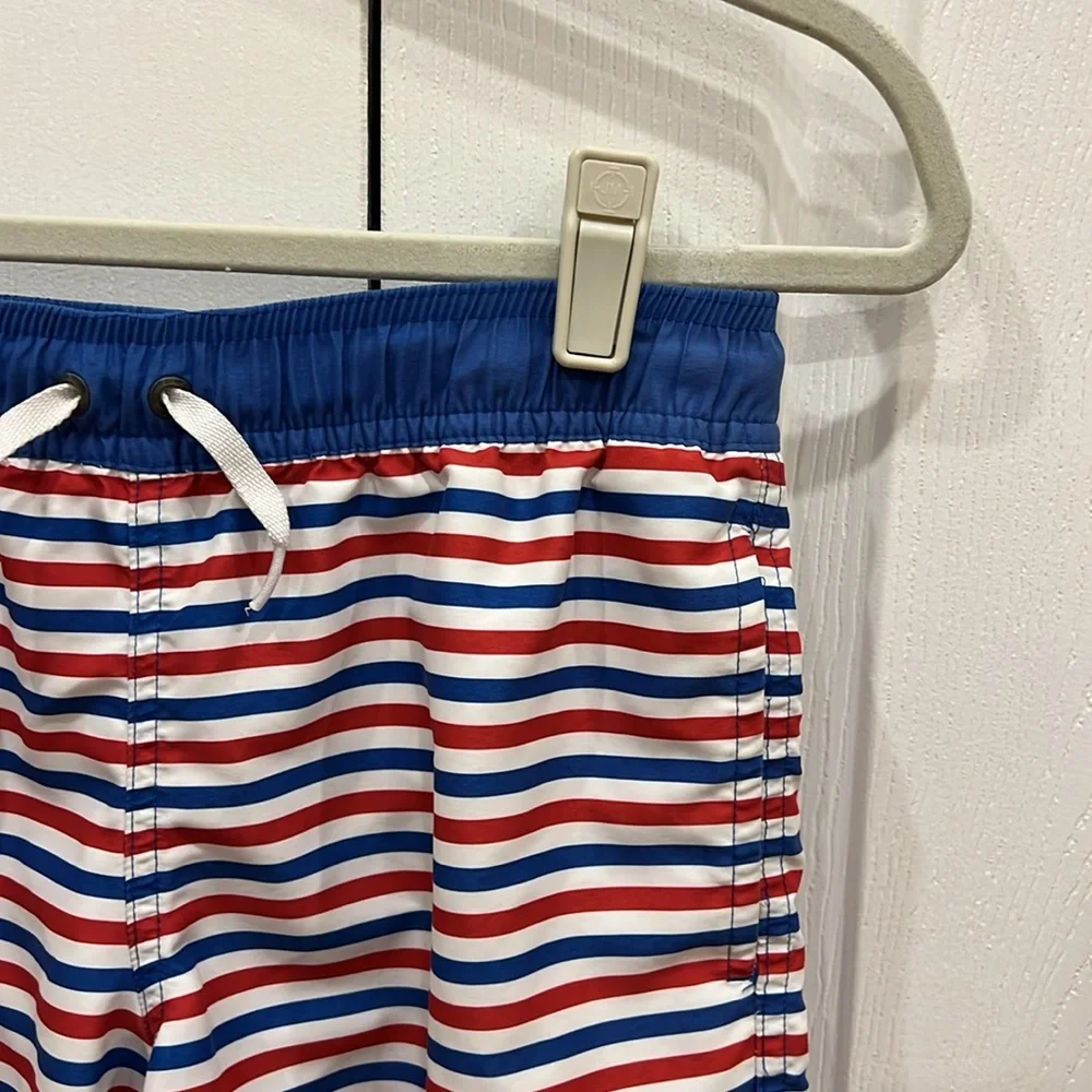 Hanna Andersson Red White and Blue Striped Kids Swim Trunks - Picture 3 of 7